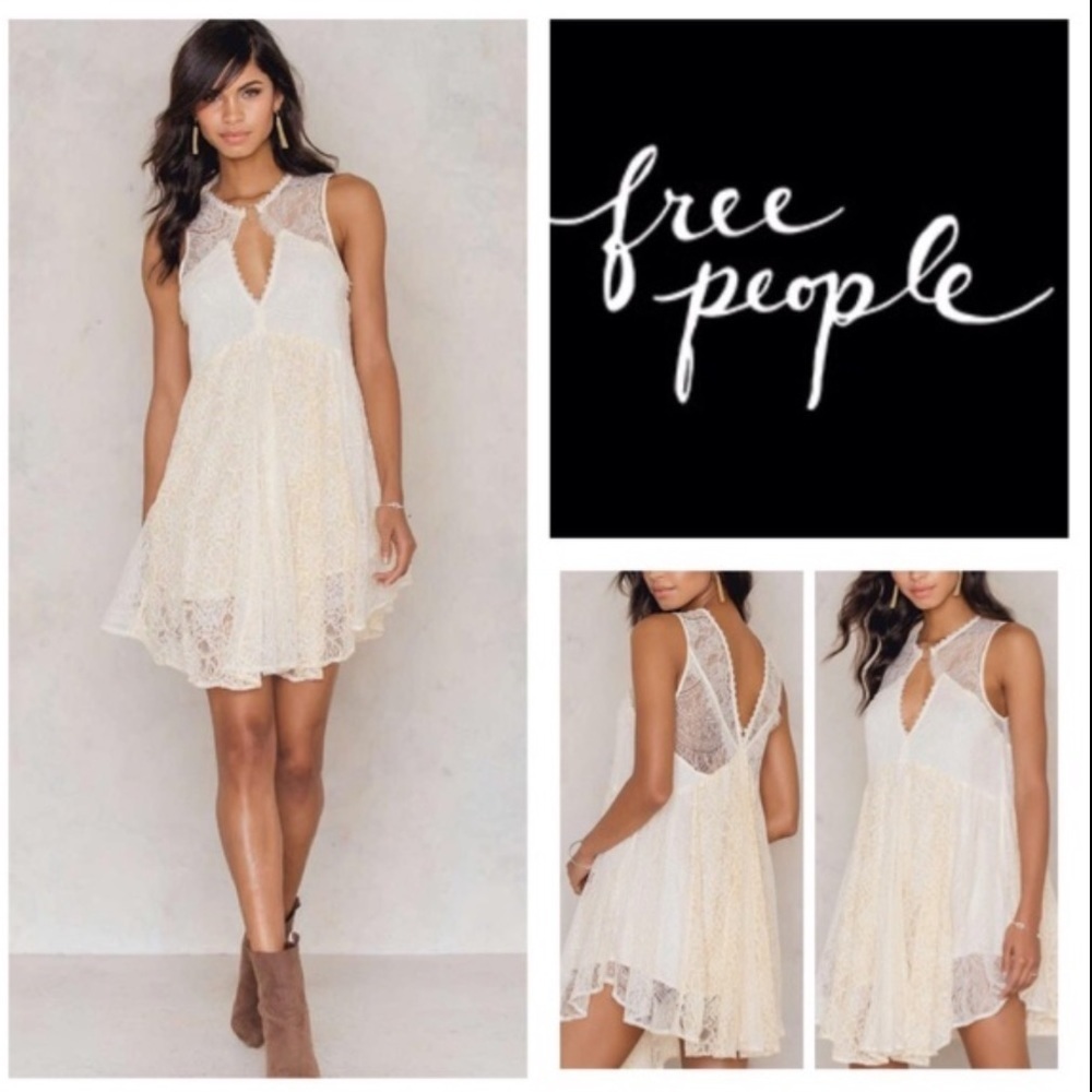 Free People Don’t You Dare Lace Cutout Size S Lined Mini Dress Classy Flowy